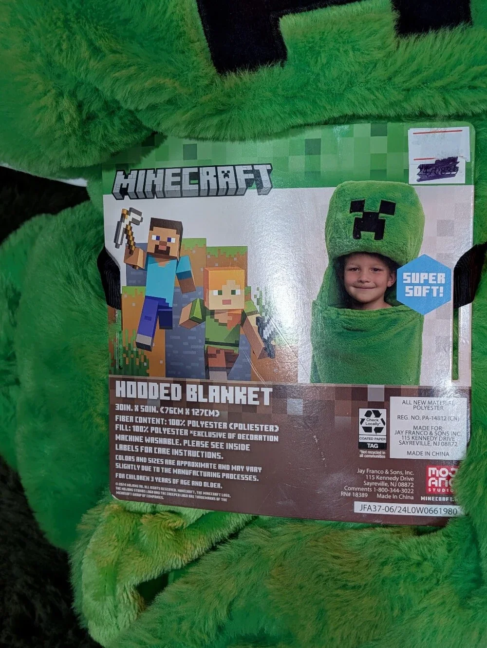New Mojang Minecraft Creeper Hooded Plush Fleece Blanket 30